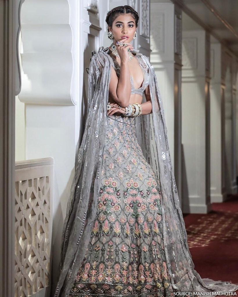 Graceful Grey Color Net Wedding Wear Chine Stitched Work Lehenga Choli –  Ville Fashions